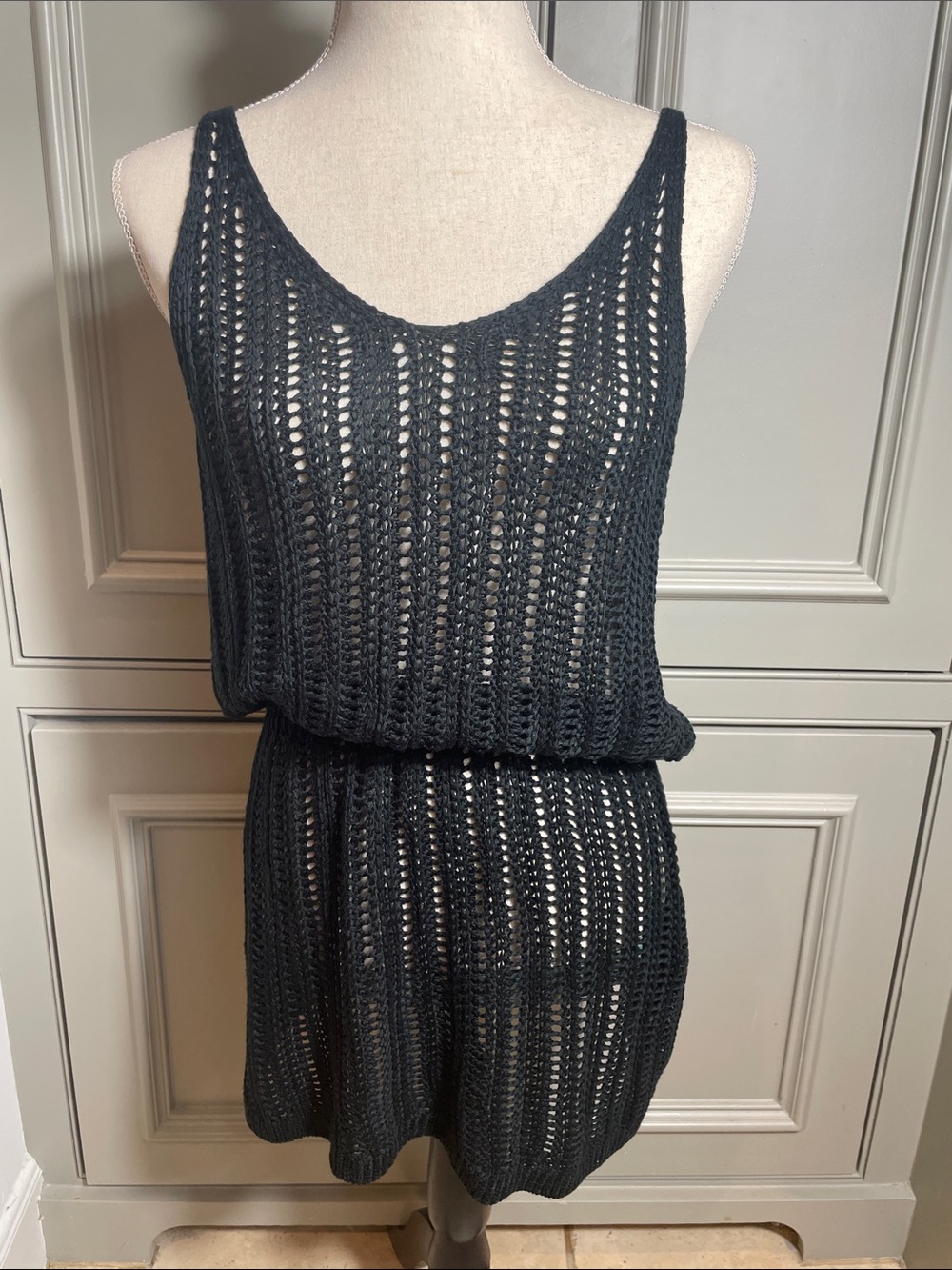 Black Crochet Knit Tank Pool Beach Cover Up